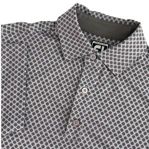 FootJoy The Legends Mens Athletic Fit Golf Polo Size Medium Gray Geometric Print